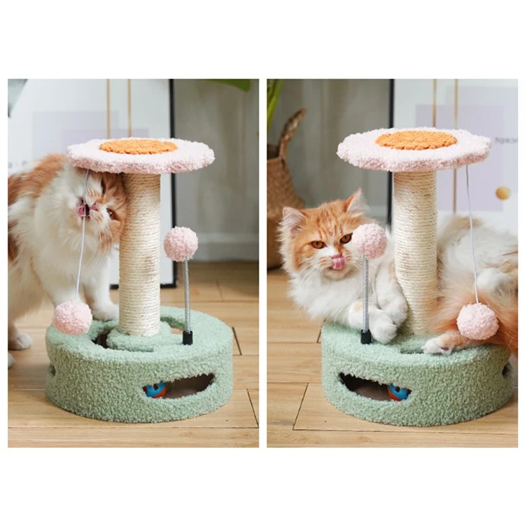 Arbre à chats Tour de jeu pour animaux de compagnie avec boule à suspendre pour chatons et chats adultes - Vert+Rose