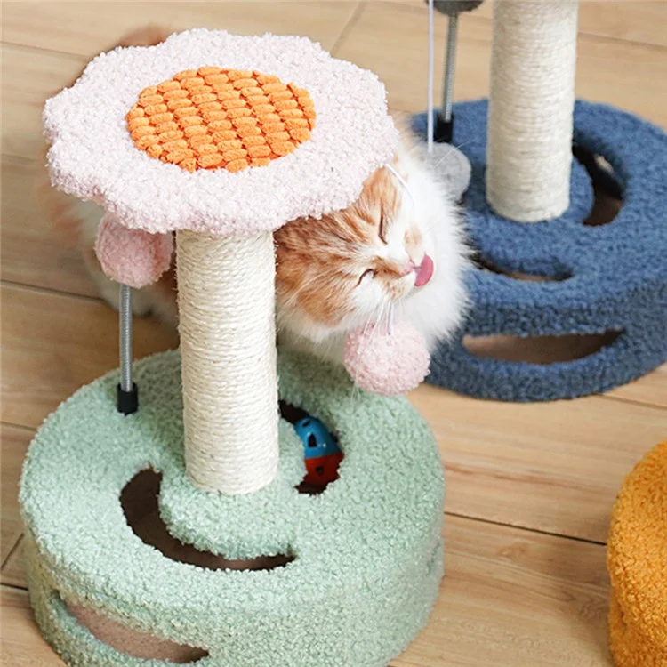 Cat Tree Cat Tower Pet Play Climbing Stand with Dangling Ball for Kittens Adult Cats - Yellow+Pink
