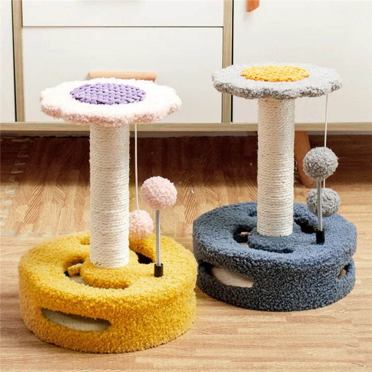 Cat Tree Cat Tower Pet Play Climbing Stand with Dangling Ball for Kittens Adult Cats - Yellow+Pink