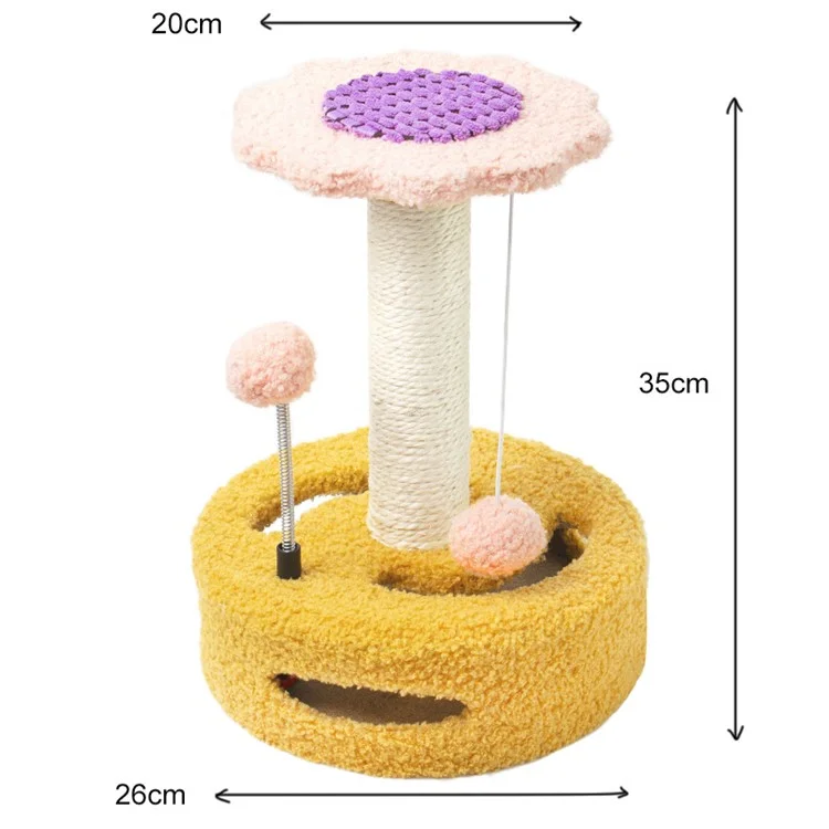 Cat Tree Cat Tower Pet Play Climbing Stand with Dangling Ball for Kittens Adult Cats - Yellow+Pink