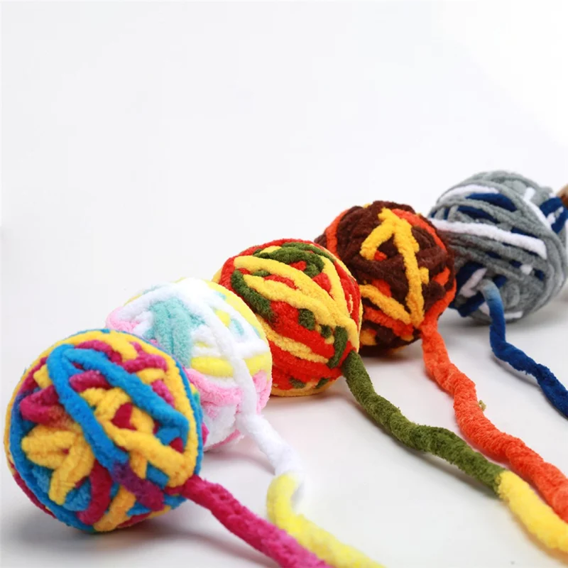 Cat Toy Ball Woolen Yarn Dog Active Rolling Ball Cat Chew Interactive Toy with Bell - Yellow+Blue+Purple