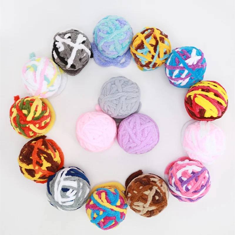 Cat Toy Ball Woolen Yarn Dog Active Rolling Ball Cat Chew Interactive Toy with Bell - Yellow+Blue+Purple