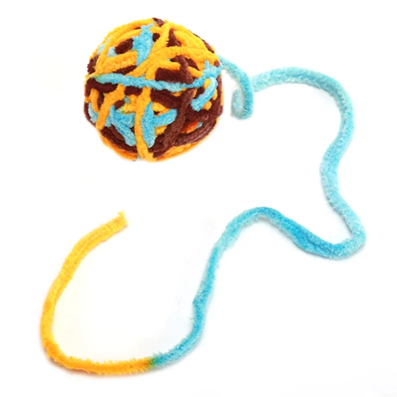 Kattelegetøj Bold i Uldegarn Hund Aktiv Rullebold Katte Tyg Interaktiv Legetøj med Klokke - Gul+Kaffe+Blå