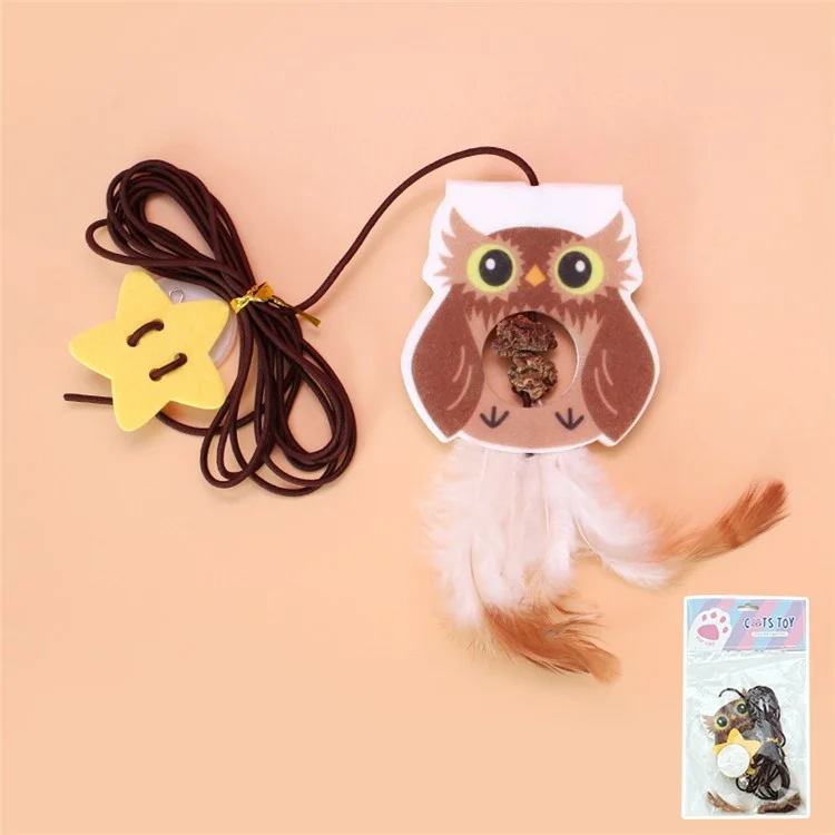 Funny Swing Toy for Cats with Elastic Rope Stick On Hanging Interactive Kitten Teaser ST - Owl