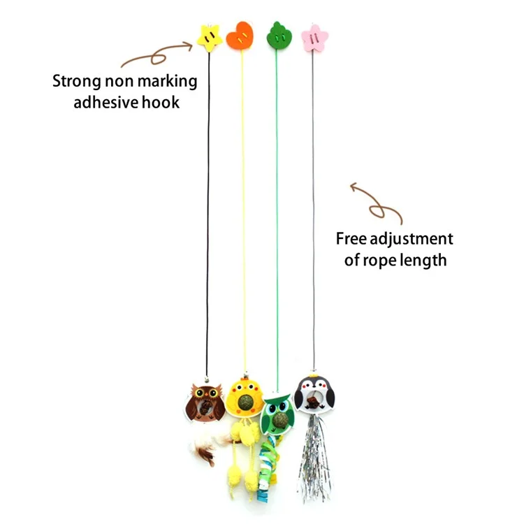 Funny Swing Toy for Cats with Elastic Rope Stick On Hanging Interactive Kitten Teaser ST - Owl