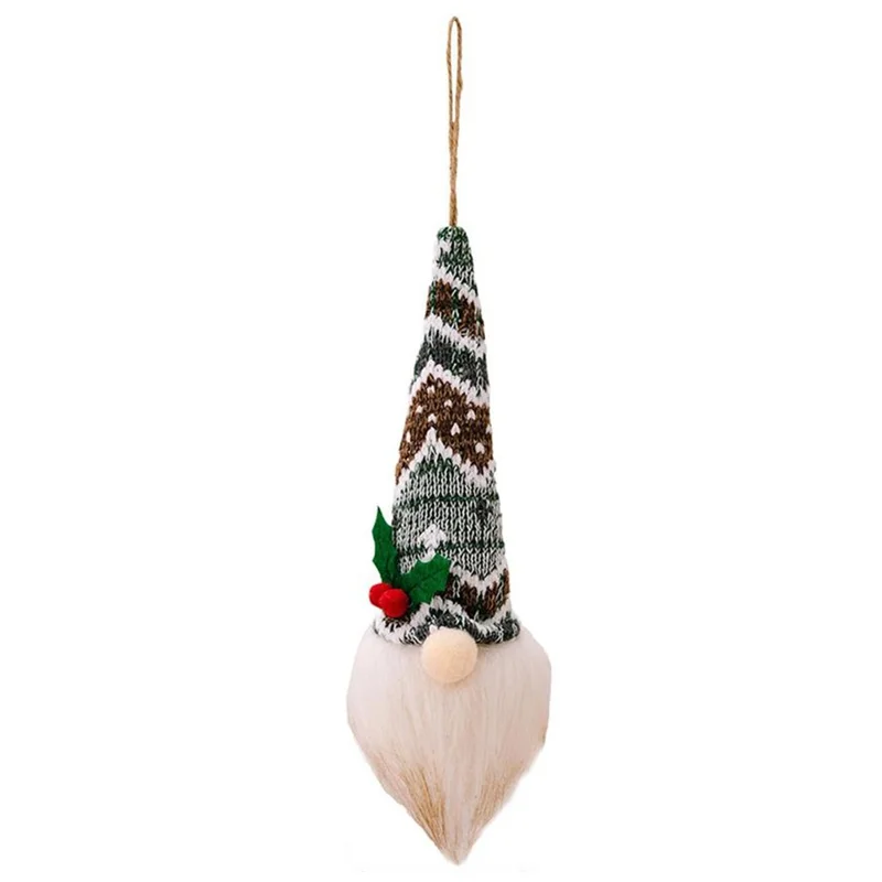 Gnome Doll Knitted Hat Christmas Decor Home Christmas Tree Hanging Ornament with Light - Style A