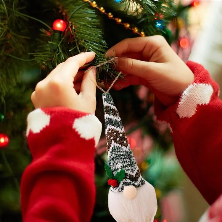 Gnome Doll Knitted Hat Christmas Decor Home Christmas Tree Hanging Ornament with Light - Style E