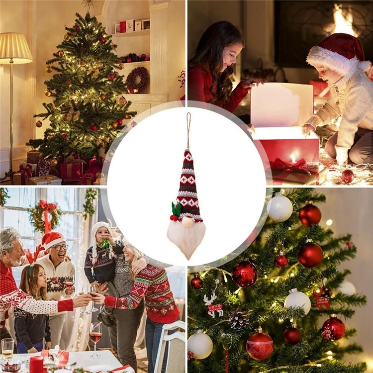Gnome Doll Knitted Hat Christmas Decor Home Christmas Tree Hanging Ornament with Light - Style E