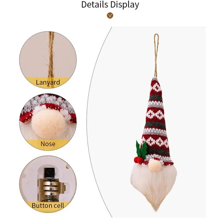 Gnome Doll Knitted Hat Christmas Decor Home Christmas Tree Hanging Ornament with Light - Style E