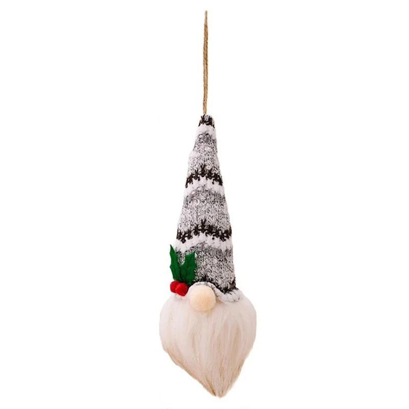 Gnome Doll Knitted Hat Christmas Decor Home Christmas Tree Hanging Ornament with Light - Style D