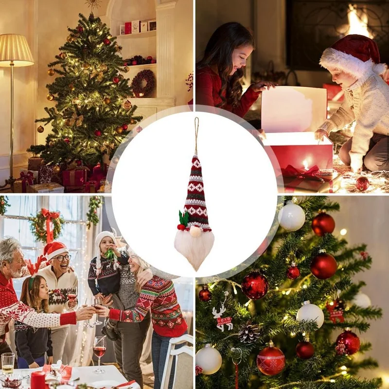 Gnome Doll Knitted Hat Christmas Decor Home Christmas Tree Hanging Ornament with Light - Style D