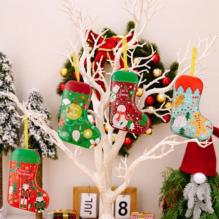 Boîte de rangement en fer pour cadeaux de Noël en forme de chaussette pour enfants - Boule de Noël