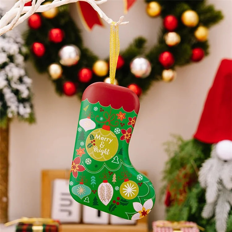 Boîte de rangement en fer pour cadeaux de Noël en forme de chaussette pour enfants - Boule de Noël