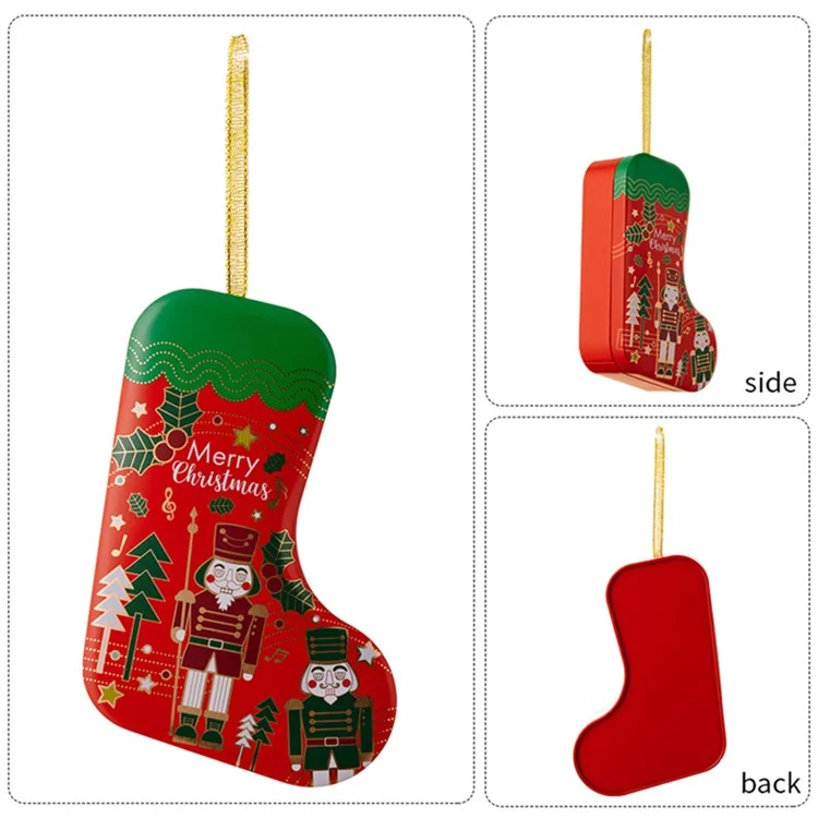 Boîte de rangement en fer pour cadeaux de Noël en forme de chaussette pour enfants - Boule de Noël