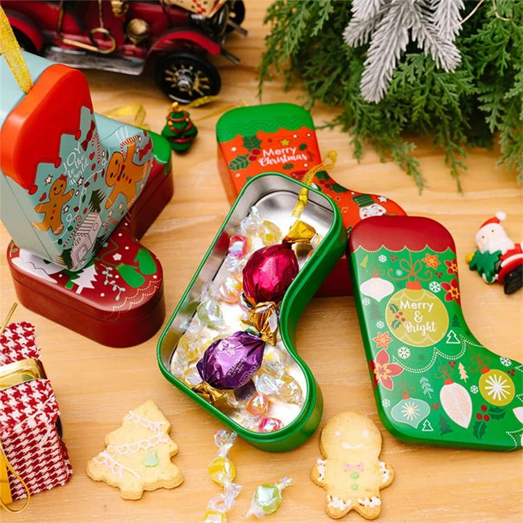 Boîte de rangement en fer pour cadeaux de Noël en forme de chaussette pour enfants - Boule de Noël