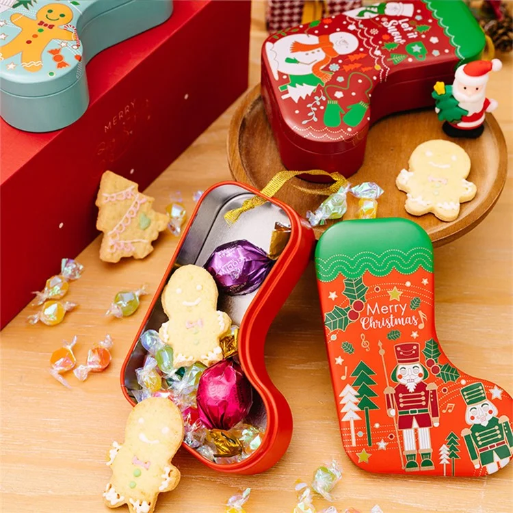Boîte de rangement en fer pour cadeaux de Noël en forme de chaussette pour enfants - Boule de Noël