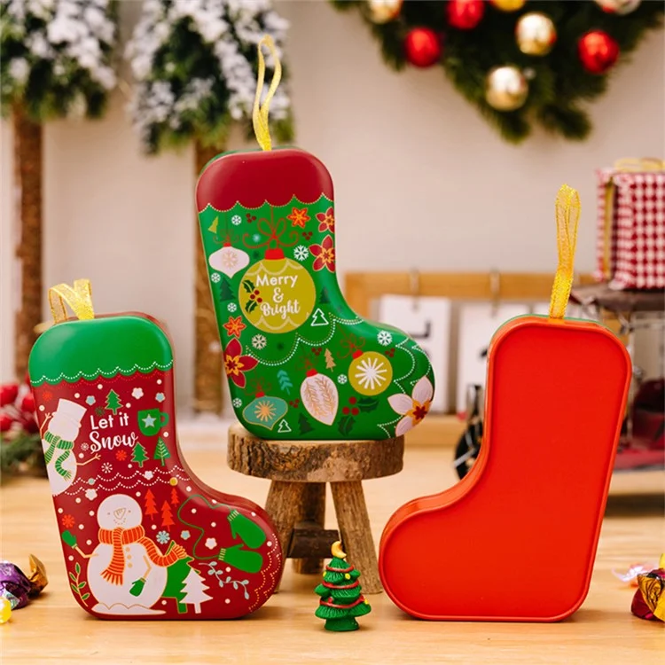 Boîte de rangement en fer pour cadeaux de Noël en forme de chaussette pour enfants - Boule de Noël