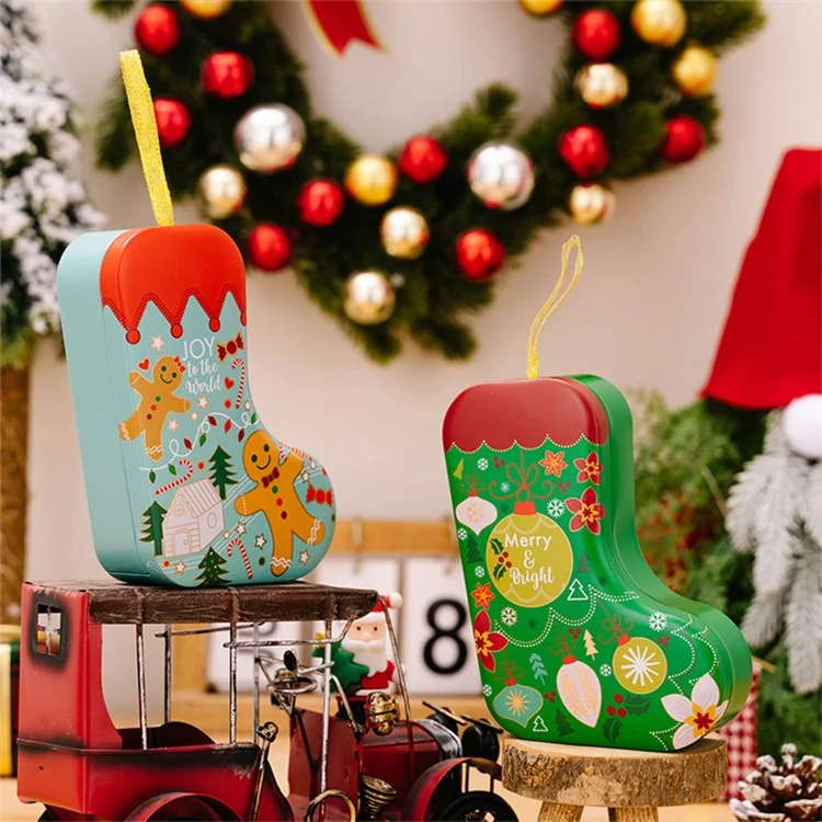 Boîte de rangement en fer pour cadeaux de Noël en forme de chaussette pour enfants - Boule de Noël