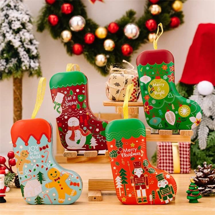 Boîte de rangement en fer pour cadeaux de Noël en forme de chaussette pour enfants - Boule de Noël