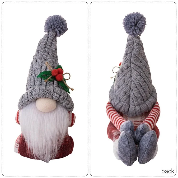 Christmas Curtain Tie Knitted Hat Faceless Gnome 3D Doll Curtain Buckle Xmas Tree Decoration - Grey
