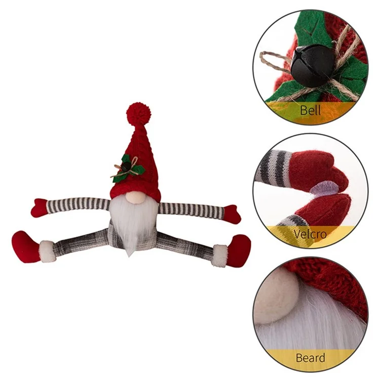 Christmas Curtain Tie Knitted Hat Faceless Gnome 3D Doll Curtain Buckle Xmas Tree Decoration - Grey