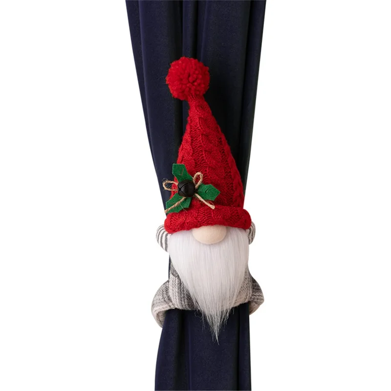 Christmas Curtain Tie Knitted Hat Faceless Gnome 3D Doll Curtain Buckle Xmas Tree Decoration Gift - Red