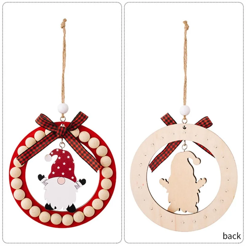 Wood Christmas Decoration Wreath Xmas Tree Ornament Santa Claus Hanging Decor for Home - Red