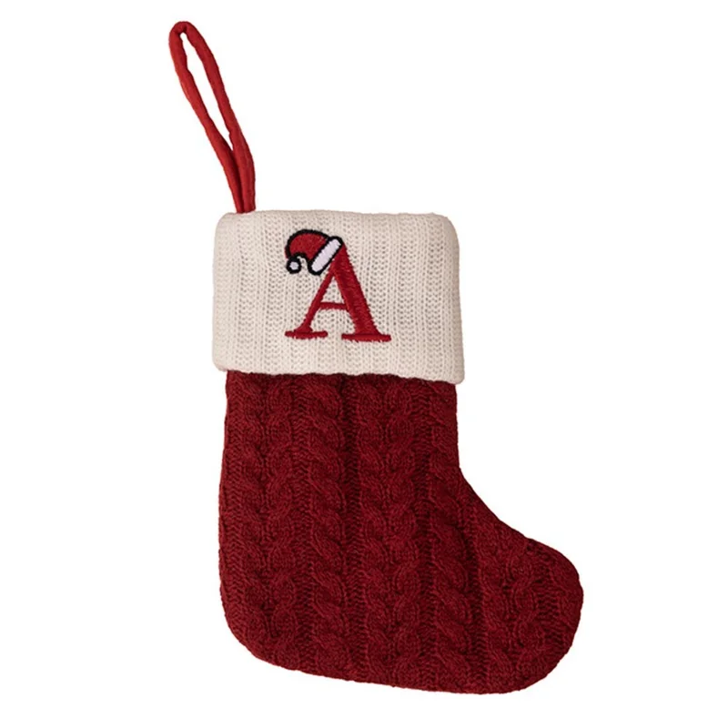 Christmas Socks English Letter Knitting Stocking Decoration Xmas Tree Ornament - A