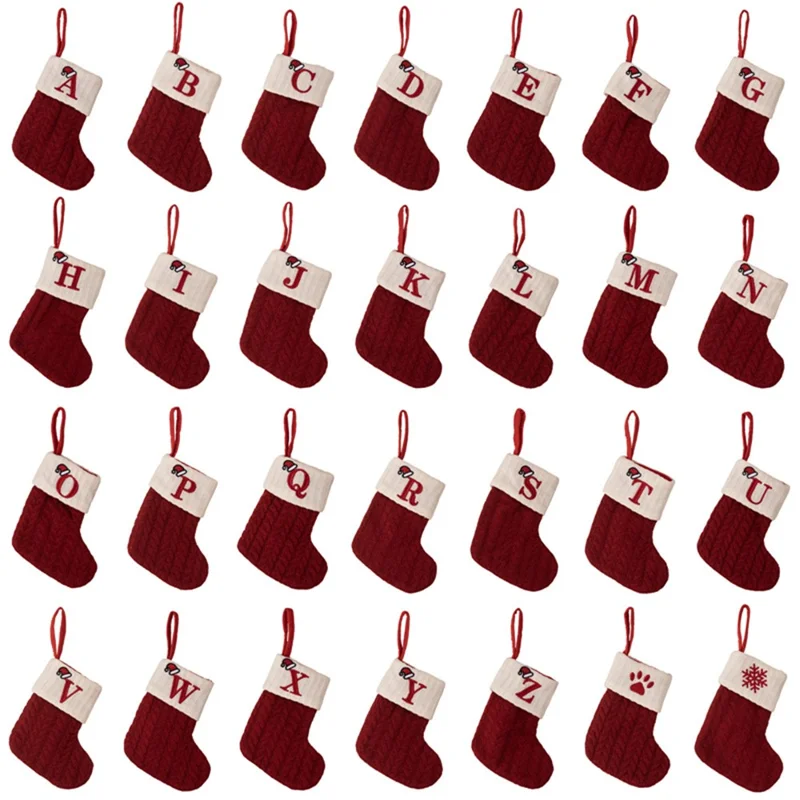 Christmas Socks English Letter Knitting Stocking Decoration Xmas Tree Ornament - A