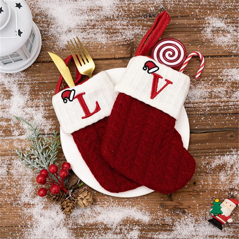 Christmas Socks English Letter Knitting Stocking Decoration Xmas Tree Ornament - A