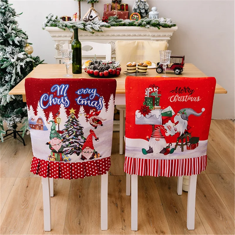 Christmas Pattern Dining Chair Slipcover Cloth Sleeve Chair Back Cover Protector for Home Dining Room - Stripe