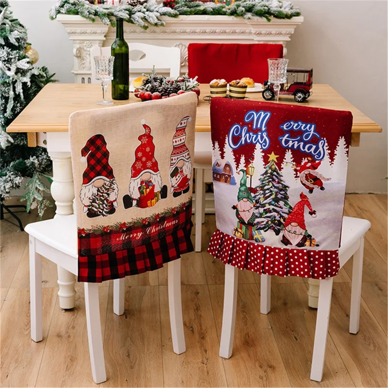 Christmas Pattern Dining Chair Slipcover Cloth Sleeve Chair Back Cover Protector for Home Dining Room - Stripe