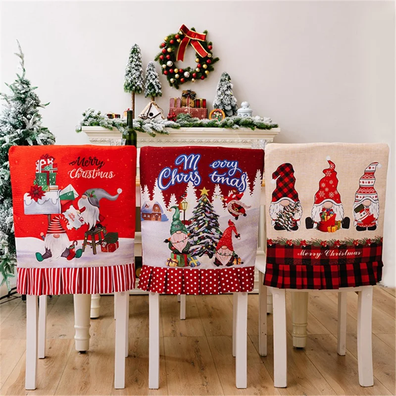 Christmas Pattern Dining Chair Slipcover Cloth Sleeve Chair Back Cover Protector for Home Dining Room - Stripe