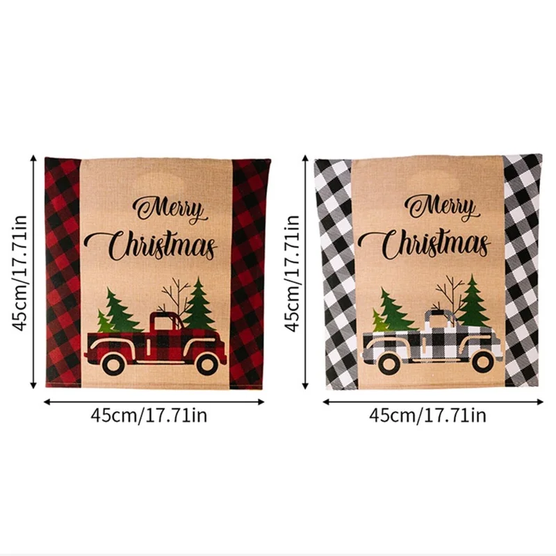 Car Letter Decor Cloth Chair Back Sleeve Christmas Dining Chair Slipcover Furniture Protector for Home - Black and White Grid