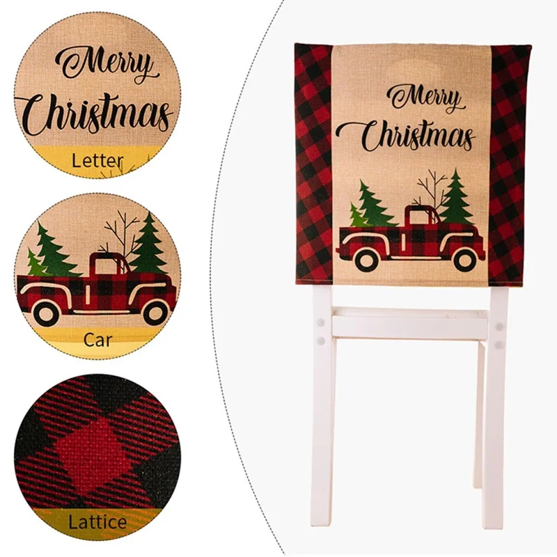 Car Letter Decor Cloth Chair Back Sleeve Christmas Dining Chair Slipcover Furniture Protector for Home - Black and White Grid