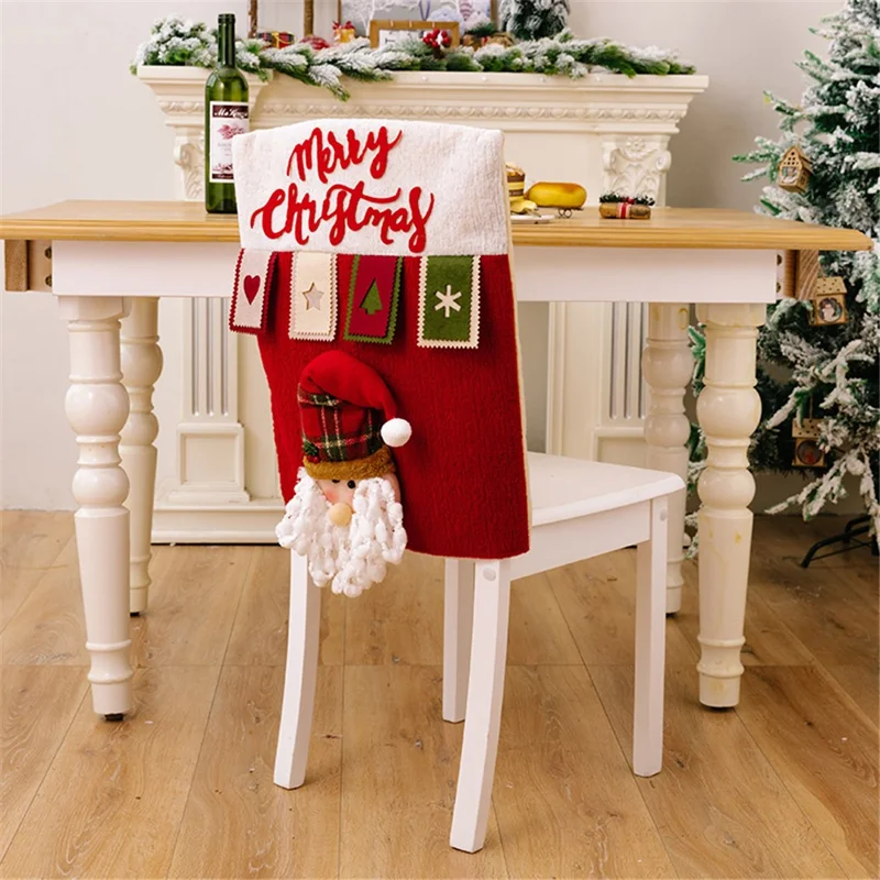 Linda Decoración de Dibujos Animados Silla de Comedor Navideño Silla de Tela Sillón Protector de Cubierta Trasera Para Comedor en Casa - Papa Noel