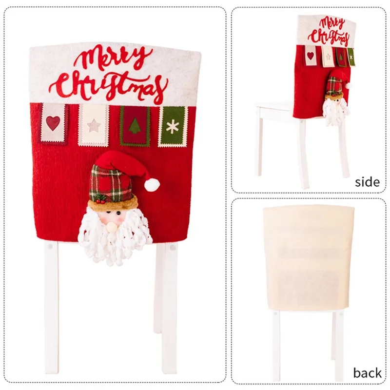 Linda Decoración de Dibujos Animados Silla de Comedor Navideño Silla de Tela Sillón Protector de Cubierta Trasera Para Comedor en Casa - Papa Noel