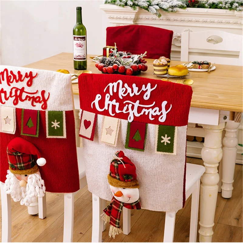 Linda Decoración de Dibujos Animados Silla de Comedor Navideño Silla de Tela Sillón Protector de Cubierta Trasera Para Comedor en Casa - Papa Noel