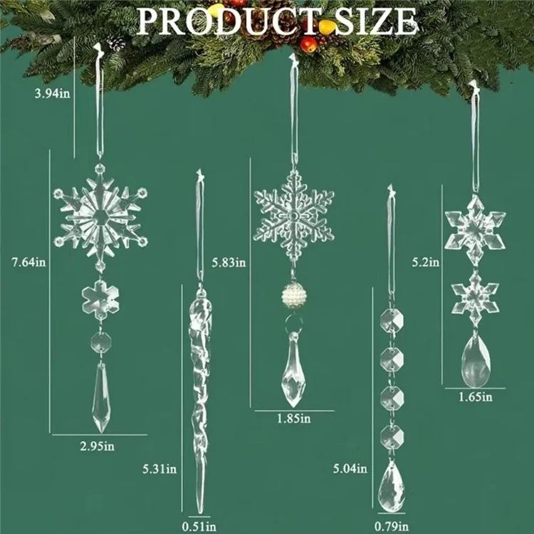 10PCS Fake Snow Flakes Home Christmas Ornaments Set Xmas Snowflake Hanging Icicles Simulated Ice Sticks