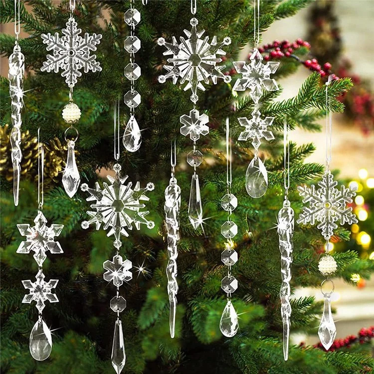 10pcs Faltos de Neve em Casa Ornamentos de Natal Conjunto Xmax Snowflake Pendurou Pingentes de Gelo Simulado Palitos de Gelo