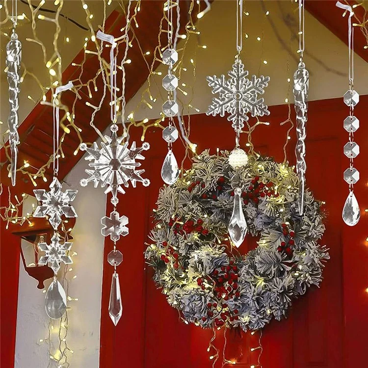10PCS Fake Snow Flakes Home Christmas Ornaments Set Xmas Snowflake Hanging Icicles Simulated Ice Sticks