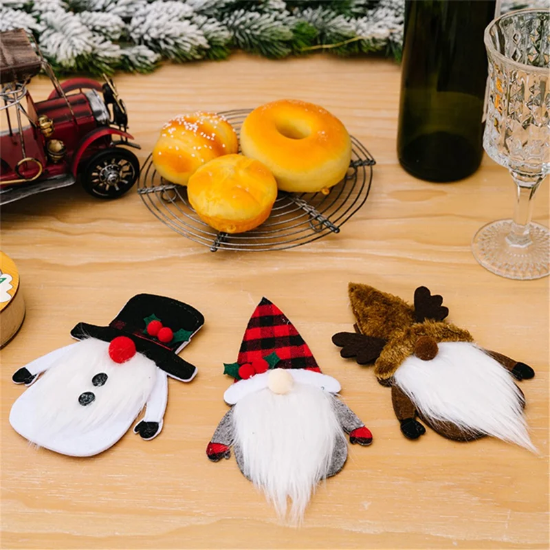 Christmas Gnome Fork Knife Cover Cutlery Cloth Pouch Dining Table Decoration Gift - Snowman