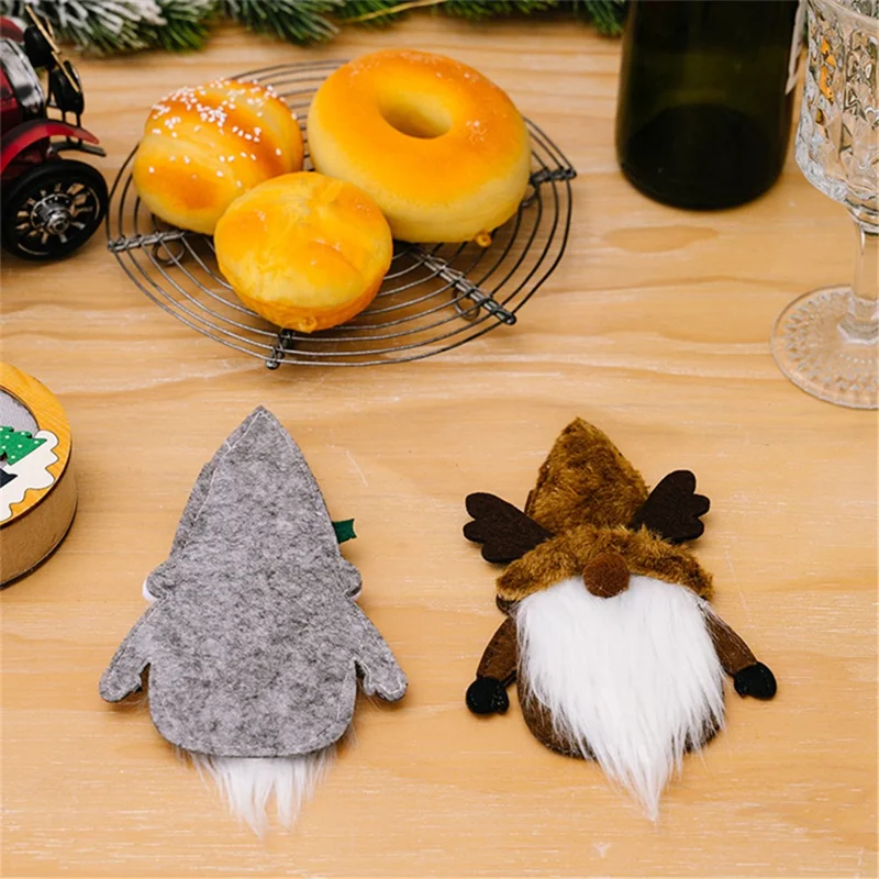 Christmas Gnome Fork Knife Cover Cutlery Cloth Pouch Dining Table Decoration Gift - Snowman