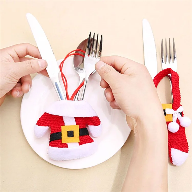 3 Sets Knife Fork Holder Bag Clothes Shape Non-woven Fabric Xmas Cutlery Pouch Table Decoration