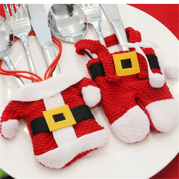 3 Sets Knife Fork Holder Bag Clothes Shape Non-woven Fabric Xmas Cutlery Pouch Table Decoration