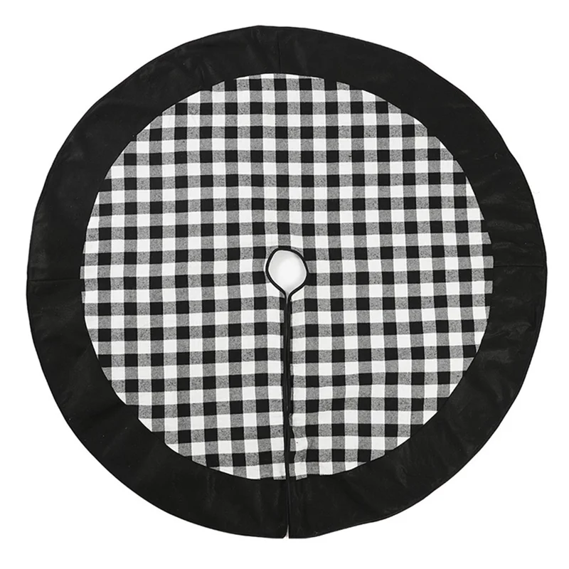 Christmas Tree Skirt Black and White Plaid Cloth Decoration Xmas Tree Ornament for Home Holiday Decor