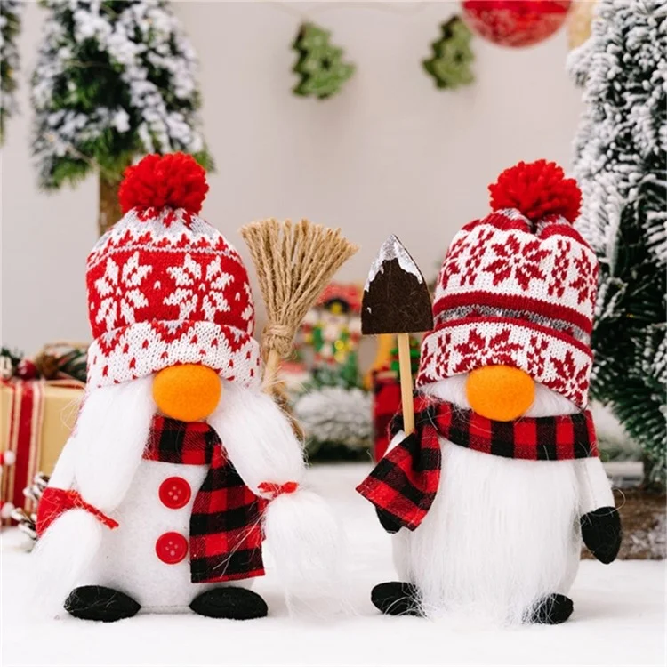 Christmas Faceless Gnome Doll Knitted Hat with Fuzzy Ball Penguin Figurine Xmas Decoration - Male