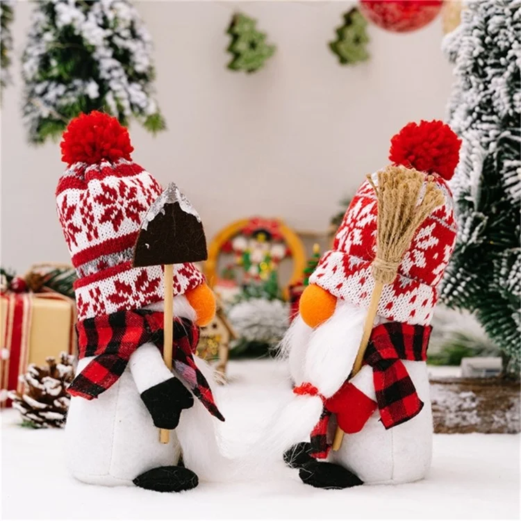 Christmas Faceless Gnome Doll Knitted Hat with Fuzzy Ball Penguin Figurine Xmas Decoration - Male