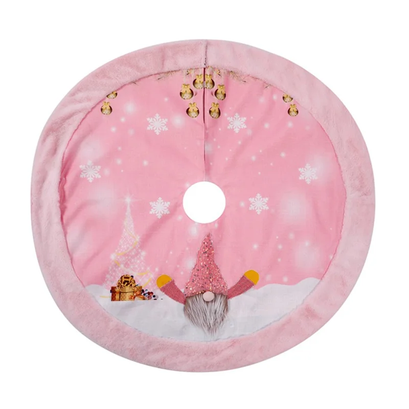 Flannel Xmas Tree Ornament Pink Christmas Tree Skirt Gnome Snow Pattern Decoration Home Holiday Decor with LED Light - Boy