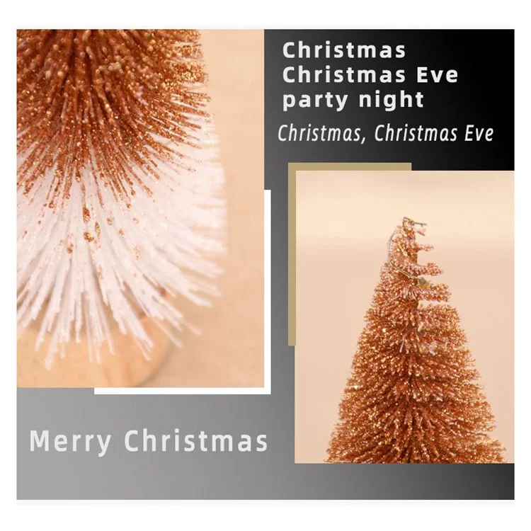 25cm LED Light Tabletop Christmas Tree Miniature Artificial Desk Xmas Tree with Wooden Base, Size M - Orange+White